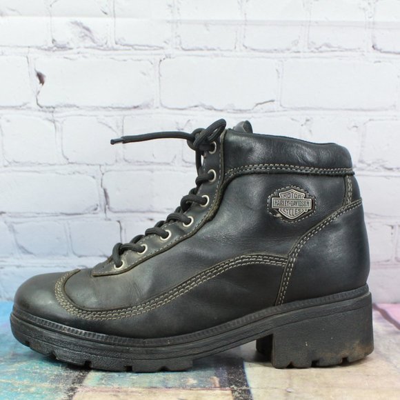 Harley-Davidson Shoes - Harley Davidson Teresa Black Leather Moto Bike Leather Boots Size US 8